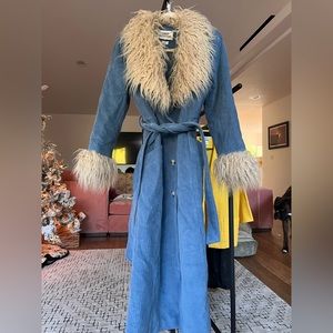 Stunning blue cord with shearling detail coat